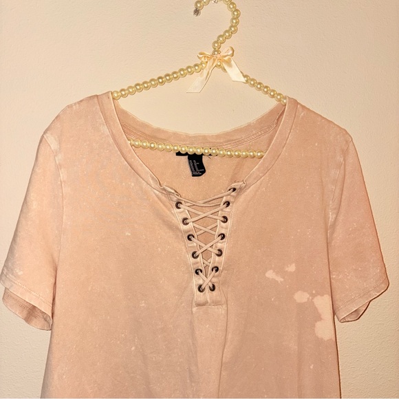 Forever 21 Lace-Up Beige Short Sleeve Top - Picture 3 of 5